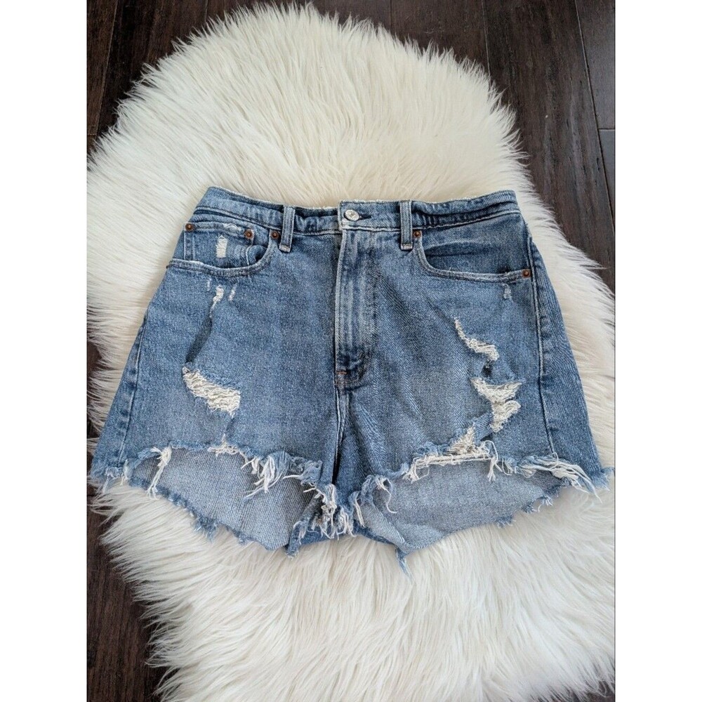 Abercrombie & Fitch The Mom Short High Rise Distressed Denim Cutoff Shorts 29 8